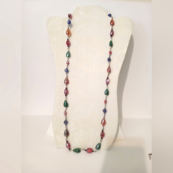 Luster Art Glass Beads Necklace 33" Rosery Style Multicolor - Picture 2 of 5